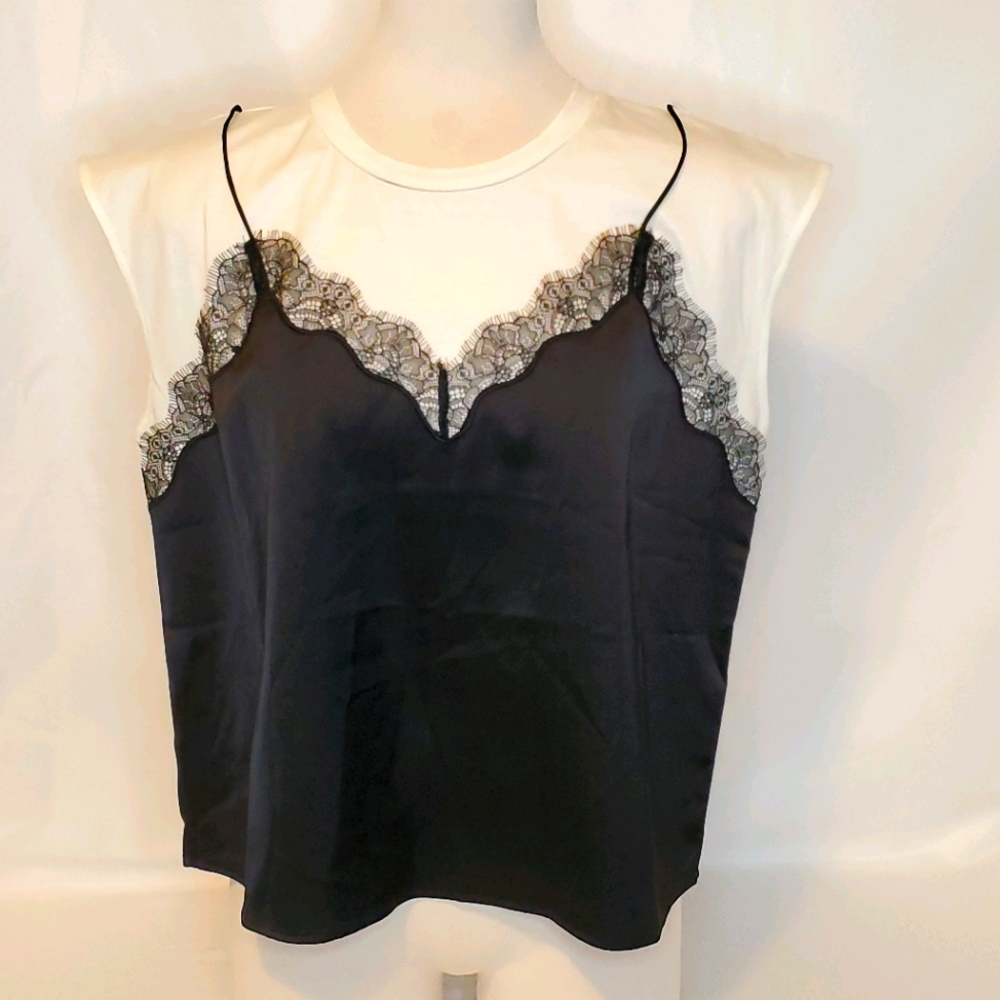 Mo & Co. Women's Lace Trim Cami Tee